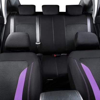 CAR PASS 3D Air Mesh Car Seat Covers Full Set, Breathable Sporty Rear Bench With Zipper for Armrest Box Universal Fit 95% Automotive SUV,Truck,Sedan Interior Cute Women Airbag Compatible, Black Purple