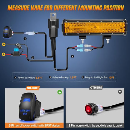 Nilight Led Light Bar 12 Inch Amber 300W Spot Flood Combo Waterproof Triple Rows Off Road Fog Light with 5Pin Rocker Switch Wiring Harness Kit-1 Lead