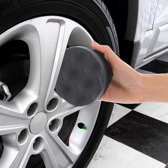 BBTO 6 Pcs Tire Hex Grip Dressing Applicator Washable Tire Shine Applicator Dressing Pad Car Detailing Foam Sponge Reusable Tire Cleaner Sponge for No Slip Tire (Gray, 4.33 Inch Diameter)
