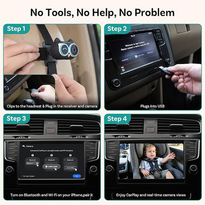 OTTOCAST Cabin Care 2-in-1 Baby Car Camera & Wireless CarPlay Adapter, 1080P Rear Seat View on Car Screen, No Extra Screen, No-Glow Night Vision, 150° Wide Angle, Easy Install, No Android Support