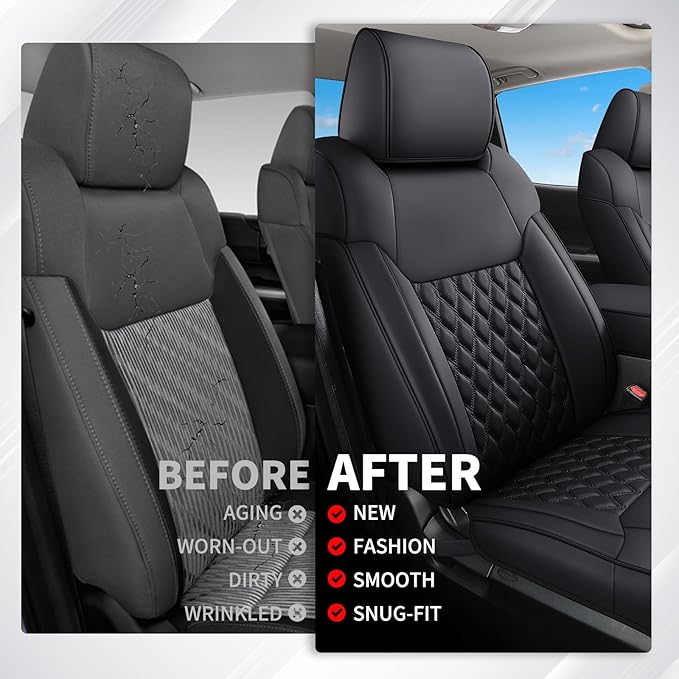 Huidasource Tacoma Seat Covers Full Set, Full Coverage Leather Truck Seat Cushion Cover Custom Fit for 2005-2015 Double & Crew Cab 2nd Gen Toyota Tacoma Base Prerunner SR5 Limited(Full Set/Black)