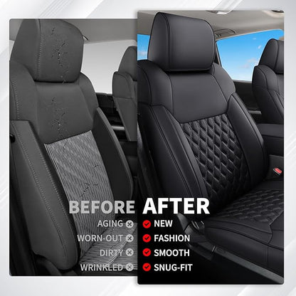Huidasource Tacoma Seat Covers Full Set, Full Coverage Leather Truck Seat Cushion Cover Custom Fit for 2005-2015 Double & Crew Cab 2nd Gen Toyota Tacoma Base Prerunner SR5 Limited(Full Set/Black)