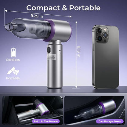 Handheld Car Vacuum Cordless, 16000Pa 3 Adjustable Strong Suction Vacuum Cleaner & Air Duster 4-in-1 with Multi-Nozzles Type-C Fast Charge Lightweight Portable Hand Vacuum for for Car Pet Home