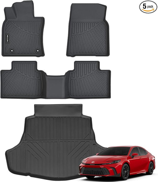 Floor Mats & Cargo Liner for 2025 2026 Toyota Camry (Include Hybrid) LE/SE/XLE/XSE All Weather Protection TPE Rubber Full Set Automotive Floor Liners Accessories, Odorless Anti-Slip, Black