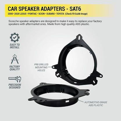 Scosche SAT6 5.25-6.5” Speaker Adapters Compatible with Select 2000-2020 Lexus, Scion and Toyota Vehicles - Adapter for 5 1/4' to 6 1/2' Car Door Speakers - Sold in Pairs - Does Not Fit 6.75' or 6X9'