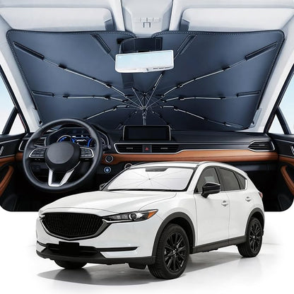 DMJN Umbrella Windshield Sun Shade for Mazda CX-5 (2013-2026), Car Sunshade for Front Windshield [Nano Ice-Crystal Coatings] UPF50+ Heat & UV Block, Protect Interior & Keep Cooler