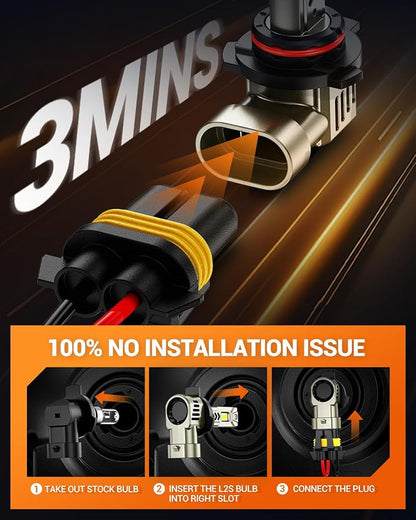 SEALIGHT 9012/HIR2 LED Light Bulb, 10X 45000LM Super Bright, 9012 Drving Lights with Cooling Fan, 3MIN Plug-N-Play, IP68 Waterproof, Pack of 2