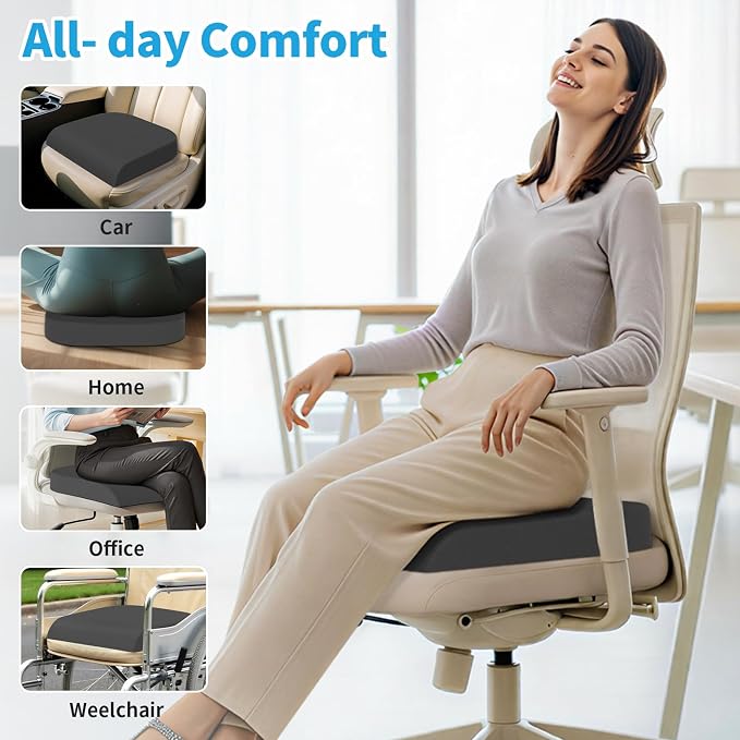 TranquilRelax 2XL Seat Cushion, Memory Foam Cushion for Long Sitting Hours on Office Chair, Car Seat, Non-Slip Chair Pad for Sciatica, Coccyx, Tailbone Pain Relief & Post-Surgery Recovery (Grey)