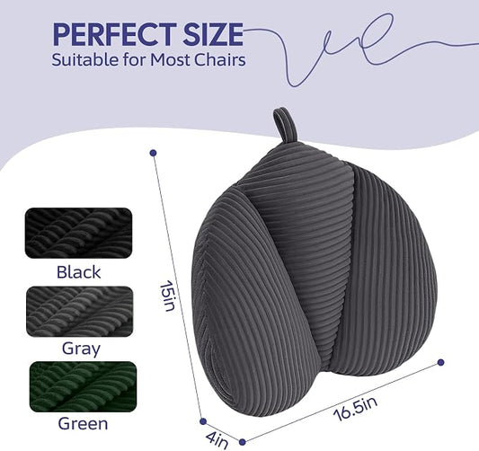 Lumbar Support Pillow for Couch, Back Support Pillow for Office Chair, Heart-Shape Back Cushion with Shredded Foam for Back Pain Relief & Reading, Lumbar Cushions for Recliner, Car, Grey