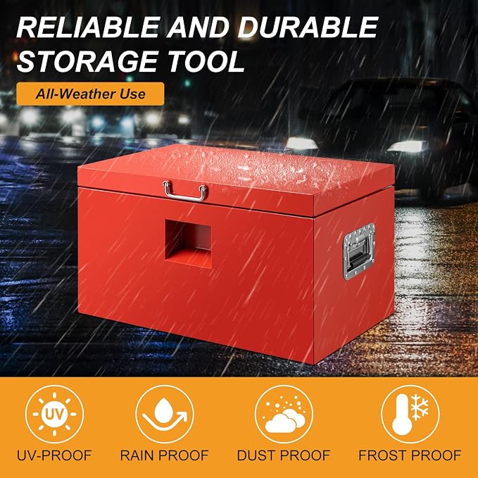 30" Truck Tool Box,Heacy Duty Metal Storage Organizer with Strong locking tongue,Trailer Tongue Box with Safe Hinge, for Truck,Pickup,RV,Garage,Best gift for family and friend,Red Power Coating