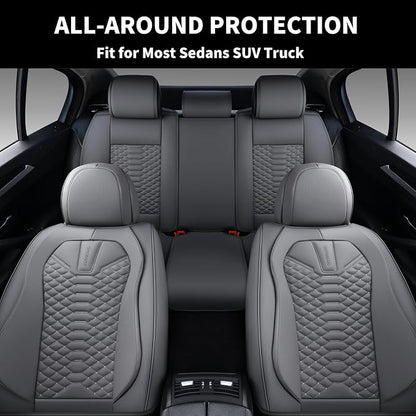 Coverado Car Seat Covers Full Set, Nappa Leather Seat Covers for Cars, 5 Seats Universal Waterproof Seat Covers, Front and Back Car Seat Protector, Automotive Seat Covers Fit for Most Cars, Gray