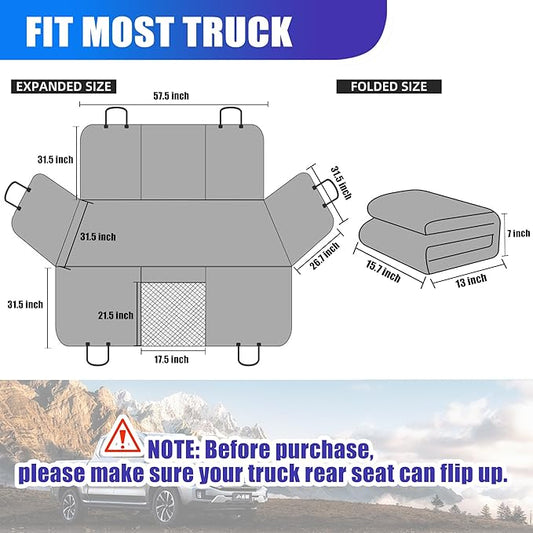 Dog Floor Hammock for Full Size Crew Cab Trucks with Fold Up Seats,Truck Back Seat Cover for Dogs with Door Protection Suitable for Ford/GMC/Chevrolet/Toyota/RAM Trucks(Black)