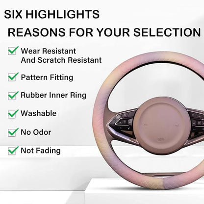 Leather Steering Wheel Cover, Colorful Cute Pink Purple Steering Wheel Cover Non-Slip Breathable Fabric Absorbing Sweat Universal Car Accessories for Women 14.5–15 inch