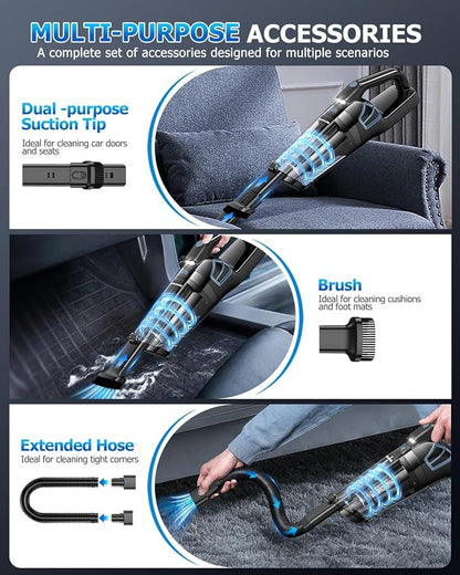 BQYPOWER Handheld Vacuum Cordless, 16000PA Strong Suction Hand Held Vacuum Cordless Rechargeable with Multiple Accessories, Portable Car Vacuum Cleaner High Power for Car Home Office
