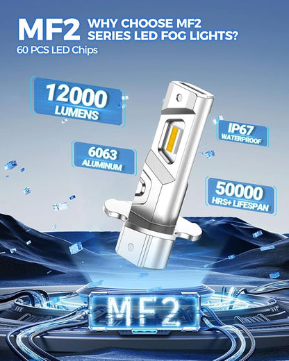 Marsauto H3 Led Bulb Yellow 12,000LM, 600% High Bright H3LL/H3 Fog Lights Led, 3000K Amber Yellow 50000 Hour Lifespan, 1:1 Size H3 Fog Bulb for Car, Tail Light Covers, Pack of 2