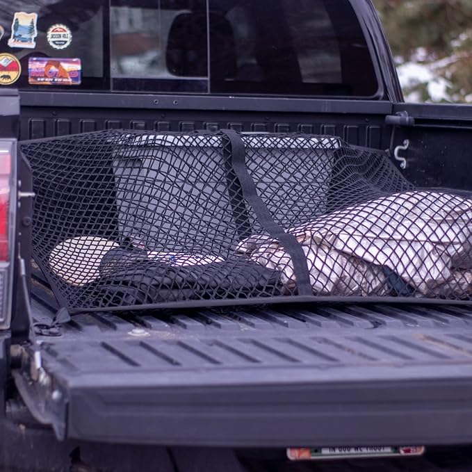 Highly Elastic Cargo Net, Simple Truck Bed Cargo Mesh Organizer, Suitable for 5ft - 6ft Standard Bed Trucks, 4'x4' Stretches to 7'x7' (Double Layer)