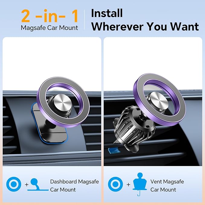 Kaistyle for Magsafe Car Mount【20 Strong Magnets】Magnetic Phone Holder for Car Phone Holder Mount Dash Mounted Holders Cell Phone Holders for Your Car Accessories for Women Men for iPhone 17 16 15 14