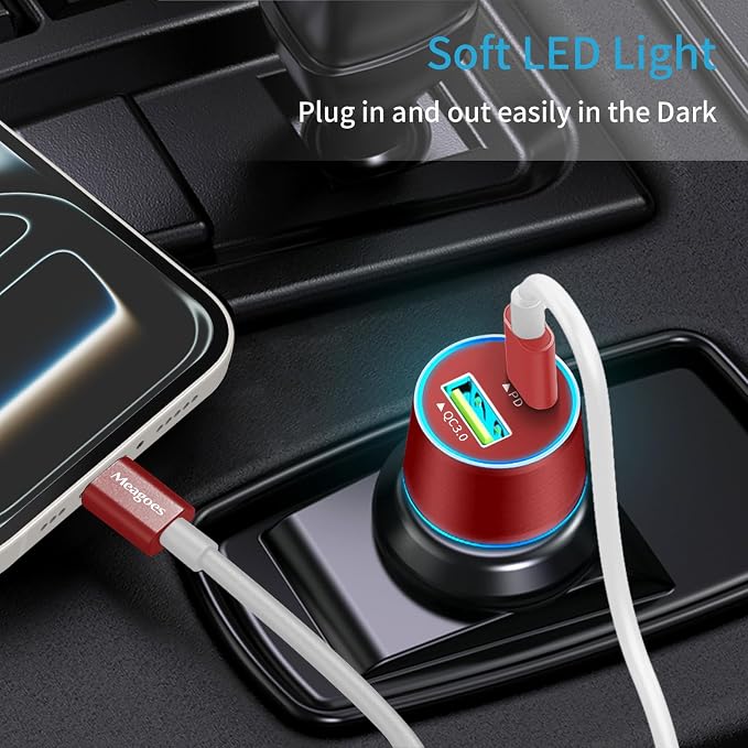 67.5W Red Car Charger USB C Super Fast Charging, 45W USBC&QC3.0 Port Plug for iPhone 17 Pro Max/Air/16/15/iPad, Samsung S26/S25 Android Cell Phone, Dual 12V Cigarette Lighter Adapter+3.3ft Type C Cord