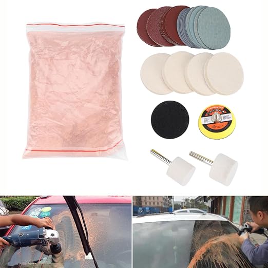 Windshield Scratch Remover Kit Glass Polishing Kit with Abrasive Discs and Felt Pads for Car Windscreen Rear Side Window Scratch Repair
