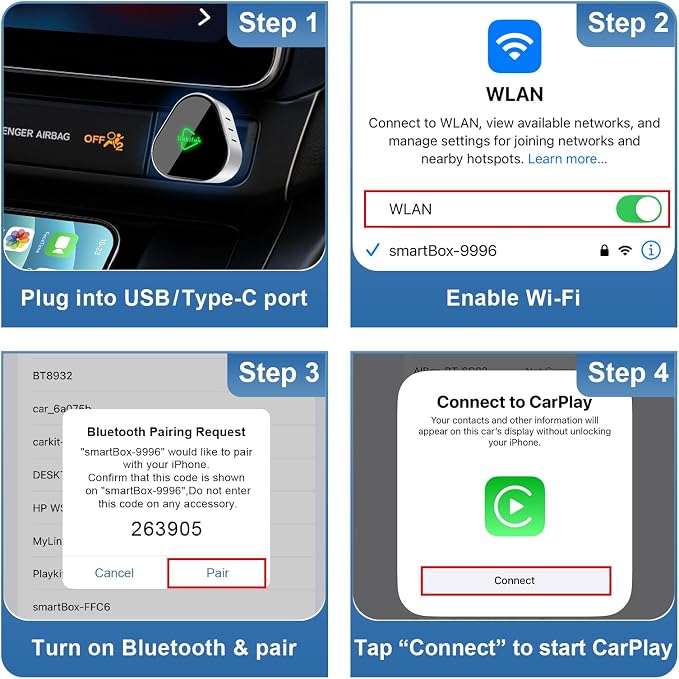 2026 Wireless Carplay Adapter, Universal for Apple iPhone & Android, Plug & Play, Portable Design with USB-A/Type-C Port