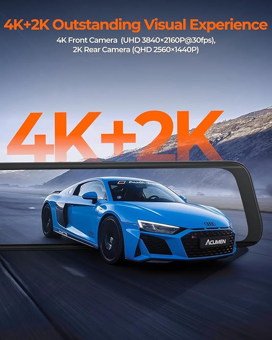 ACUMEN 4K Rear View Mirror Camera XR10 Pro, Smart 10" Touch Screen Mirror Dash Cam Front and Rear, Backup Camera for Cars with WDR, Dash Cam for Cars with GPS, Included 64GB Card (XR10 Pro)