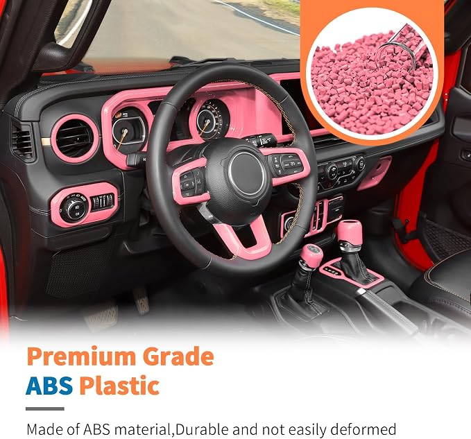 JeCar 14-Piece Pink Interior Accessories Trim Kit for 2024-2025+ Jeep Wrangler JL 4XE Gladiator JT- Center Console Dash Panel Interior Upgrade
