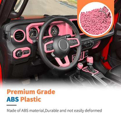 JeCar 14-Piece Pink Interior Accessories Trim Kit for 2024-2025+ Jeep Wrangler JL 4XE Gladiator JT- Center Console Dash Panel Interior Upgrade