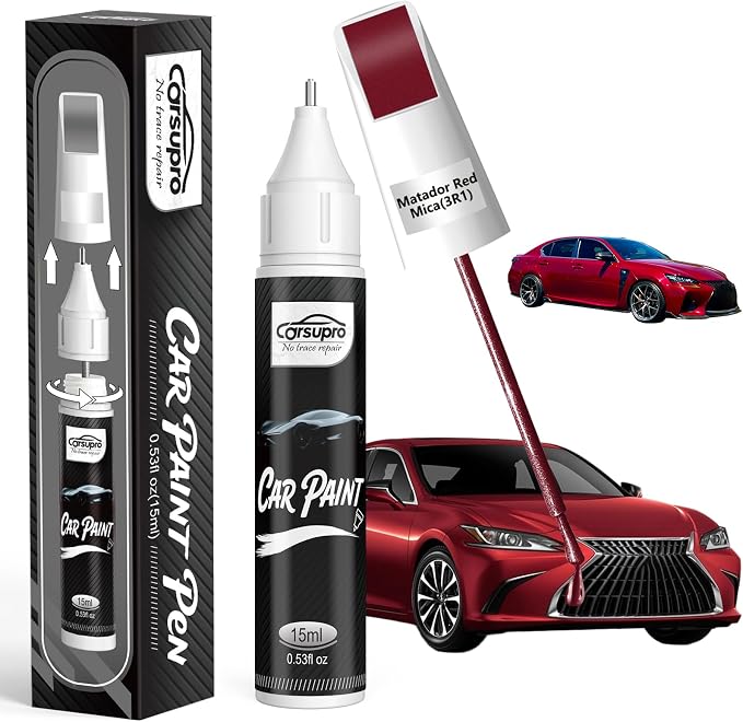 Matador Red Mica(3R1) for Toyota Touch Up Paint Pen, 2 in 1 Car Scratch Remover with Pen Tip and Brush, Precise Color Match for Car Paint Scratch Repair, Quickly and Easily Fix Chips and Nicks