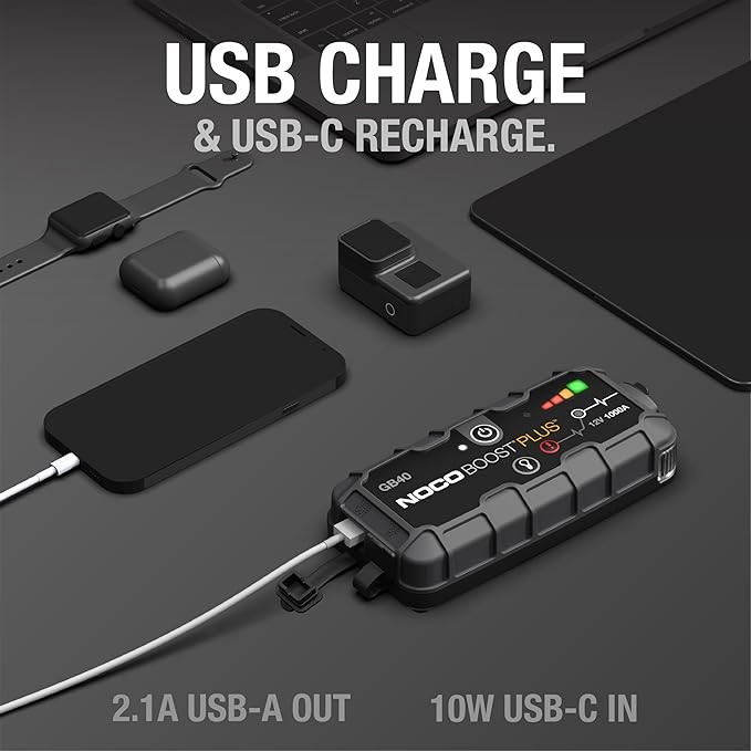 NOCO Boost GB40: 1000A UltraSafe Jump Starter – 12V Lithium Battery Booster Pack, Portable Jump Box, Power Bank & Jumper Cables - for 6.0L Gas and 3.0L Diesel Engines | Spark-Proof + Reverse Polarity Protection - Power Bank - 100-Lumen LED Flashlight -...