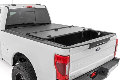 Rough Country Hard Tri-Fold Truck Bed Tonneau Cover for Ford F-250 & F-350 Super Duty (2017-2026) - Aluminum Flip-Up Bed Cover, Fits 6'10 (81.9") Bed