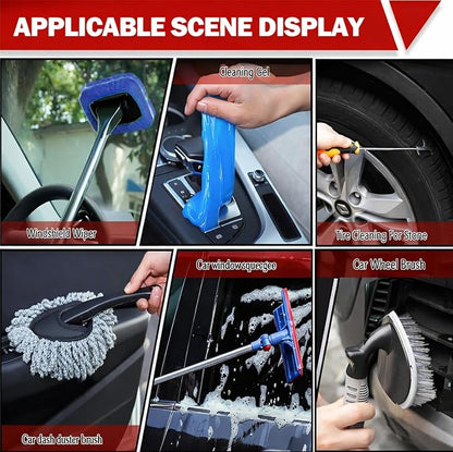 56Pcs Car Wash Cleaning Kit with Foam Gun, Car Wash Brush with Long Handle, Car Detailing Kit, Car Wheel Brush for Car Cleaning Supplies, Adjustable Hose Wash Sprayer-Quick Connector to Any Hose