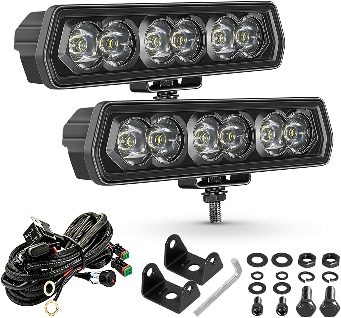 LED Light Bar 6 Inch Roof Bumper Lamp Offroad for 4x4 Trucks SUV ATV UTV | 2PCS 120W Spot Beam IP68 Waterproof Single Row Driving Lights Backup Lighting with Wiring Harness Kit Slim Light Pods