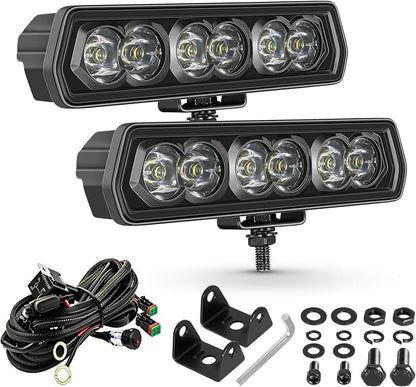 LED Light Bar 6 Inch Roof Bumper Lamp Offroad for 4x4 Trucks SUV ATV UTV | 2PCS 120W Spot Beam IP68 Waterproof Single Row Driving Lights Backup Lighting with Wiring Harness Kit Slim Light Pods