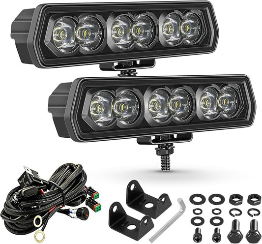 LED Light Bar 6 Inch Roof Bumper Lamp Offroad for 4x4 Trucks SUV ATV UTV | 2PCS 120W Spot Beam IP68 Waterproof Single Row Driving Lights Backup Lighting with Wiring Harness Kit Slim Light Pods