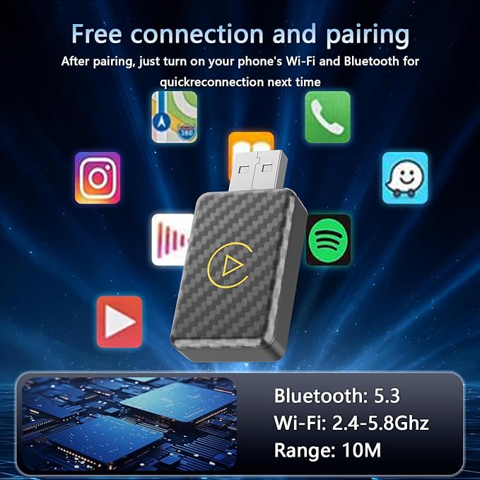 Wireless Carplay & Android Auto 2025 Will Wired CarPlay Upgrade Adapter 2-in-1 CarPlay Dongle Plug & Play Wireless CarPlay Adapter with USB/USB-C Port for Apple iOS 10, Android 11 Versions