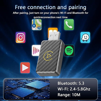 Wireless Carplay & Android Auto 2025 Will Wired CarPlay Upgrade Adapter 2-in-1 CarPlay Dongle Plug & Play Wireless CarPlay Adapter with USB/USB-C Port for Apple iOS 10, Android 11 Versions
