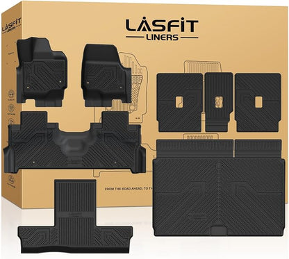 LASFIT Floor Mat&Cargo with Backrest Mat for 7 Seats 2025 2026 2027 Ford Expedition Max(Not for Standard),TPE All Weather TPE Custom Fit for SUV Car Liners, 1st&2nd&3rd&Cargo Liner, Black 5pcs