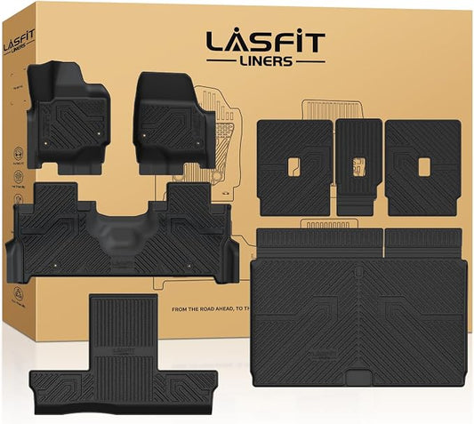 LASFIT Floor Mat&Cargo with Backrest Mat for 7 Seats 2025 2026 2027 Ford Expedition Max(Not for Standard),TPE All Weather TPE Custom Fit for SUV Car Liners, 1st&2nd&3rd&Cargo Liner, Black 5pcs