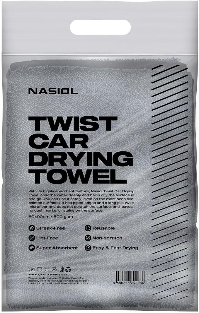 Nasiol Twist Car Drying Towel, Highly Absorbent Quick Dry, Soft Banded Edges - Scratch Free - Double Sided - Safe for Car Paint Twist Microfiber Evo Detailing Towel (23 x 19 inch)