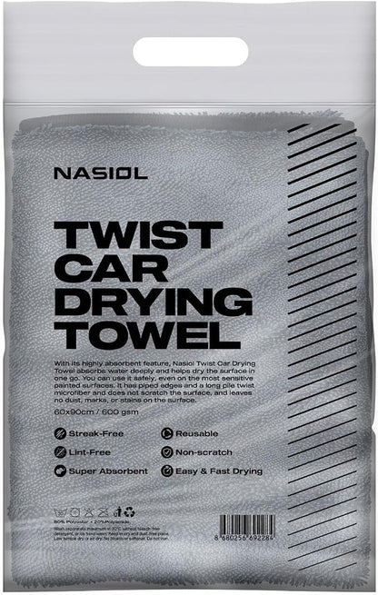 Nasiol Twist Car Drying Towel, Highly Absorbent Quick Dry, Soft Banded Edges - Scratch Free - Double Sided - Safe for Car Paint Twist Microfiber Evo Detailing Towel (23 x 19 inch)