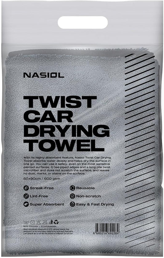 Nasiol Twist Car Drying Towel, Highly Absorbent Quick Dry, Soft Banded Edges - Scratch Free - Double Sided - Safe for Car Paint Twist Microfiber Evo Detailing Towel (23 x 19 inch)