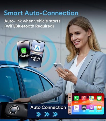 Wireless CarPlay Adapter + Android Auto Wireless Adapter, Apple CarPlay Adapter, Upgrade Wired CarPlay to Wireless, Plug and Play Stable Connection, Aluminum Body, USB A/Type C