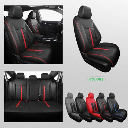 for Honda Civic Leather Seat Covers, Hatchback EX-L Sport Touring 2022-2026, Custom Fit Car Seat Cover Full Set, Waterproof Accessories, Black Red (60/40 Split Benches-with Rear Armrest)