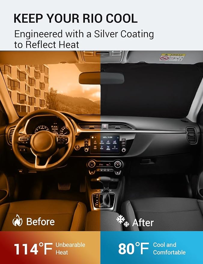 Proadsy 2026 Upgrade Windshield Sun Shade Custom Fit 2018-2023 Kia Rio Foldable Front Sunshade Protector Sun Visor Blocks UV Rays Keep Car Cooler