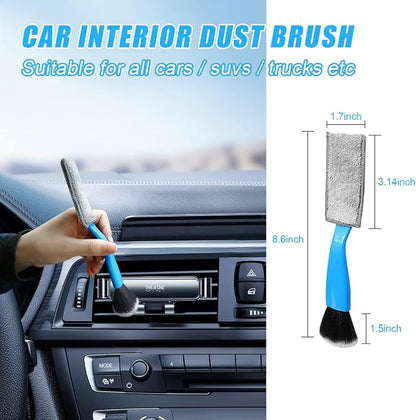 Ziciner 1 PC Double Head Brush for Car Clean, Soft Auto Interior Duster Detailing Brushes, Universal Vehicle Dashboard Screen, Air Vents, Computer etc Cleaning Tool Accessories (Blue)