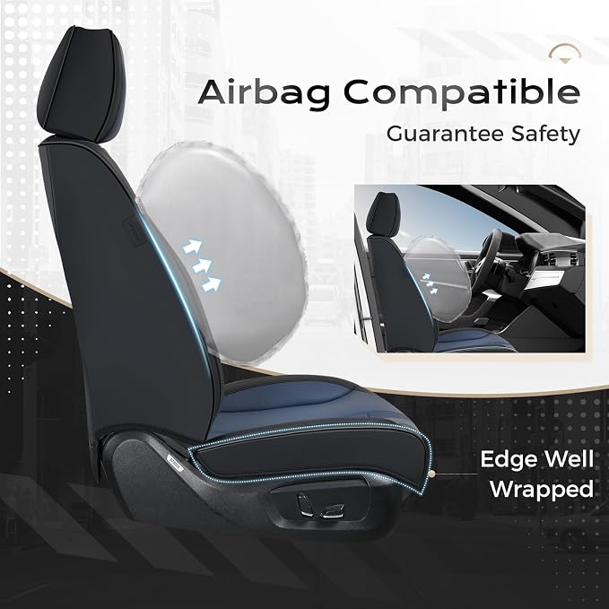 Coverado Car Seat Covers Full Set, Front Seat Covers with Lumbar Support and Back Seat Cover Waterproof Leather Automotive Seat Cover, Universal Car Interior Protectors Cushion for Most Cars