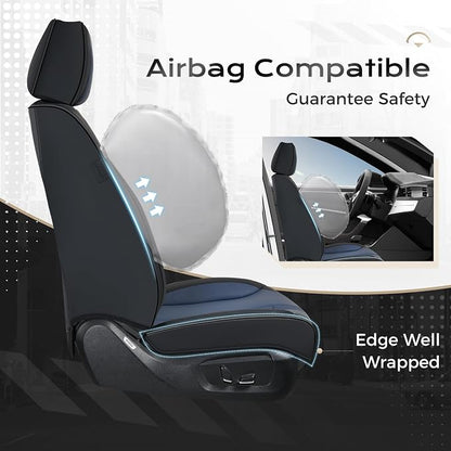 Coverado Car Seat Covers Full Set, Front Seat Covers with Lumbar Support and Back Seat Cover Waterproof Leather Automotive Seat Cover, Universal Car Interior Protectors Cushion for Most Cars