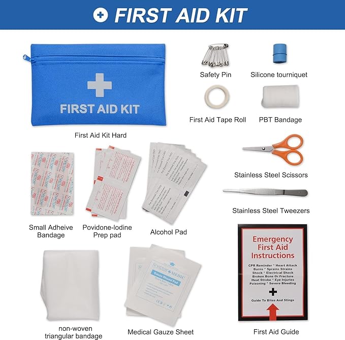 THINKWORK Car Emergency Kit for Teen Boy and Men's Gifts, Blue Emergency Roadside Assistance kit with 10FT Jumper, First Aid Kit, Safety Hammer, Tow Rope, and More Ideal Blue Car Accessories Tool
