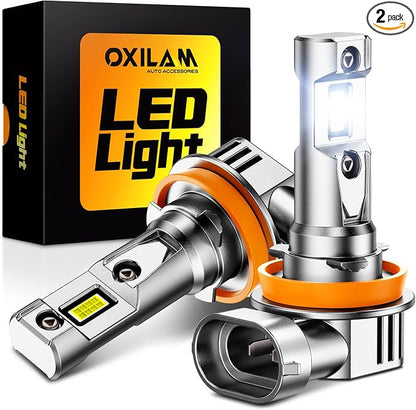 OXILAM New H11 LED Bulb 44000LM 10X Ultra-Brightness, 3 Min Quick Installation, 60000H Longer Lifespan Driving Light, IP68 Waterproof, No Flicker, 99% Compatibility, 2Pcs