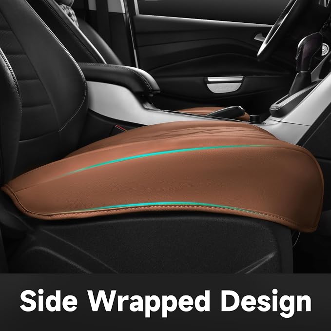 CAR PASS 2 Pack Leather Front Car Seat Covers, Bottom Seat Covers Full Wrapped with Storage Pocket, Anti-Slip Leather Seat Protectors,Waterproof Seat Cushion Pad Universal Fit Sedan SUV Truck, Brown